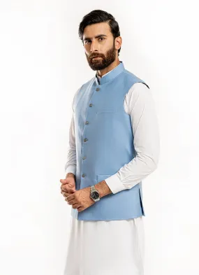 Plain-Sky Blue, Wool Rich Waist Coat