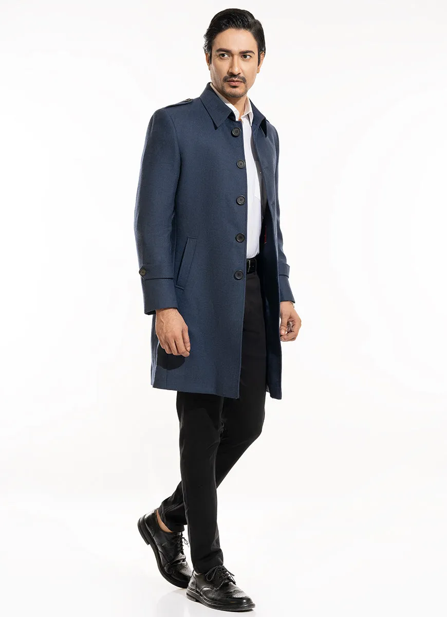 Plain Twill-Blue, Wool Rich, Worsted Tweed Long Coats