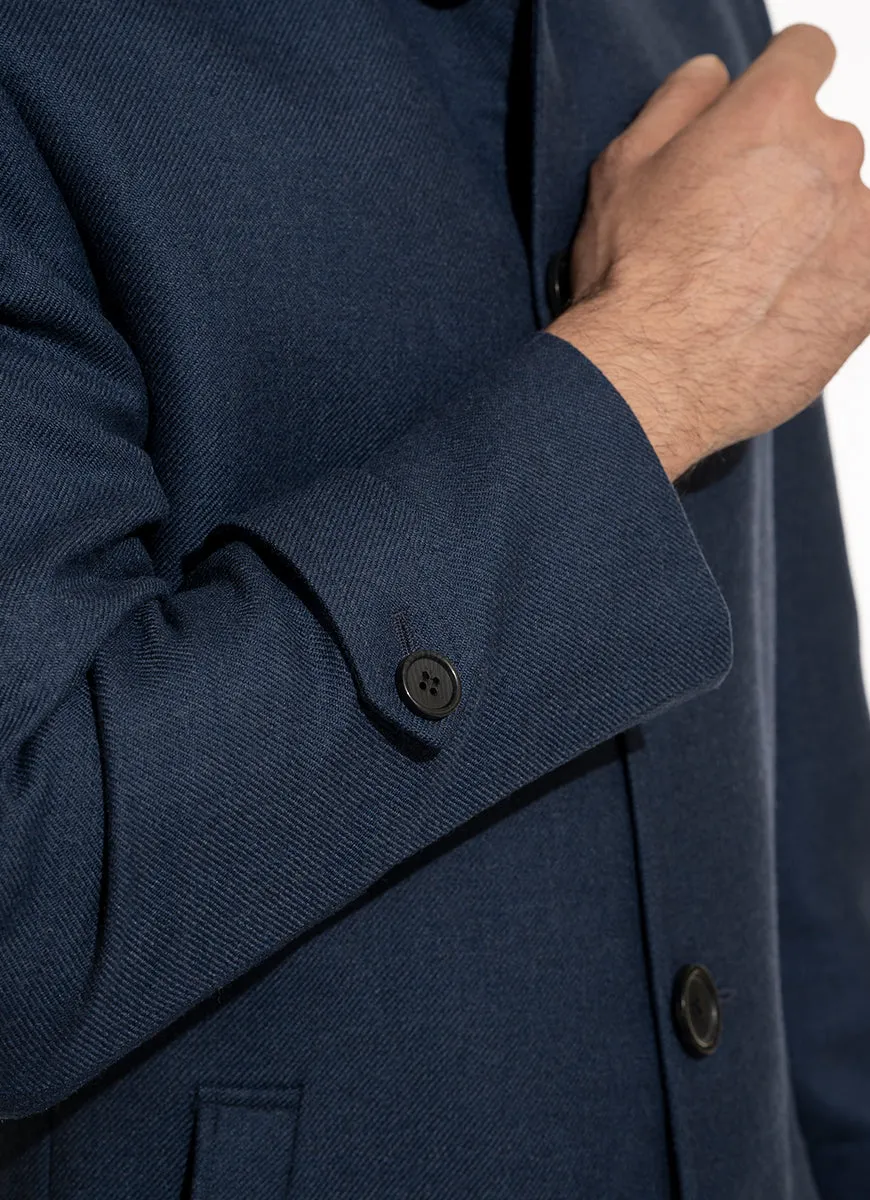 Plain Twill-Blue, Wool Rich, Worsted Tweed Long Coats