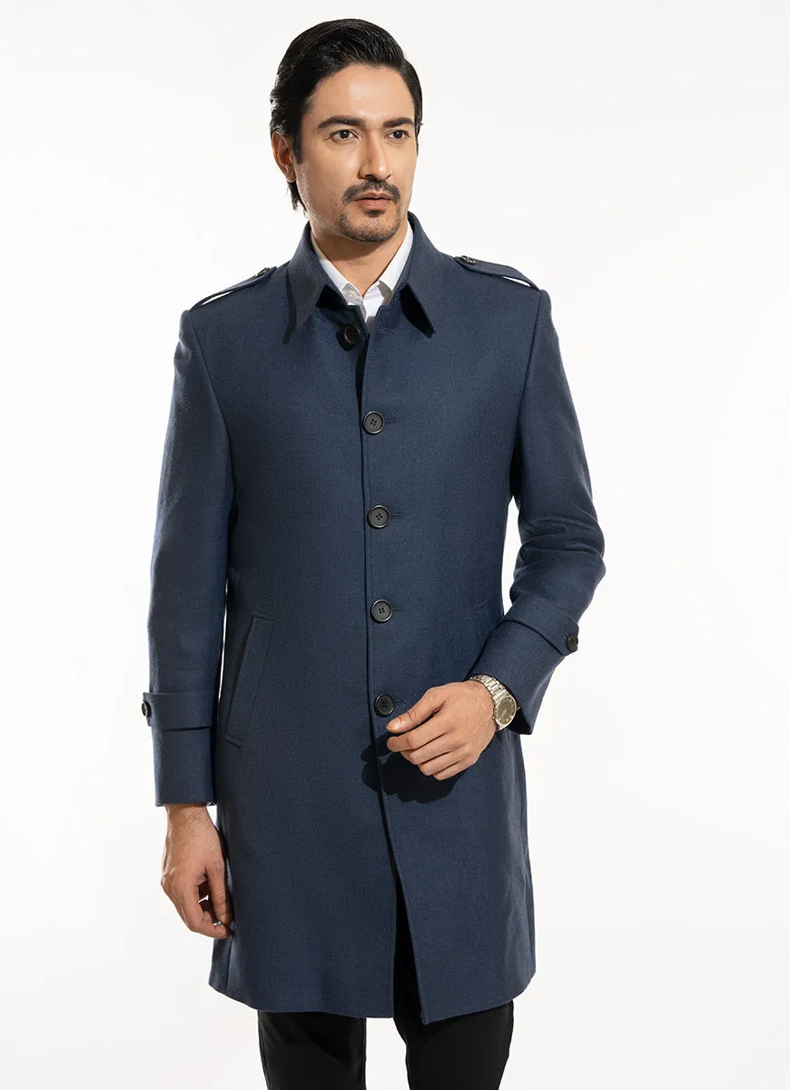 Plain Twill-Blue, Wool Rich, Worsted Tweed Long Coats