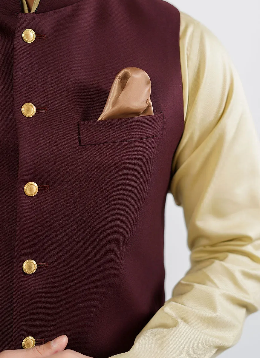 Plain Twill-Maroon, Merino Wool, Superior Serge, Waist Coat