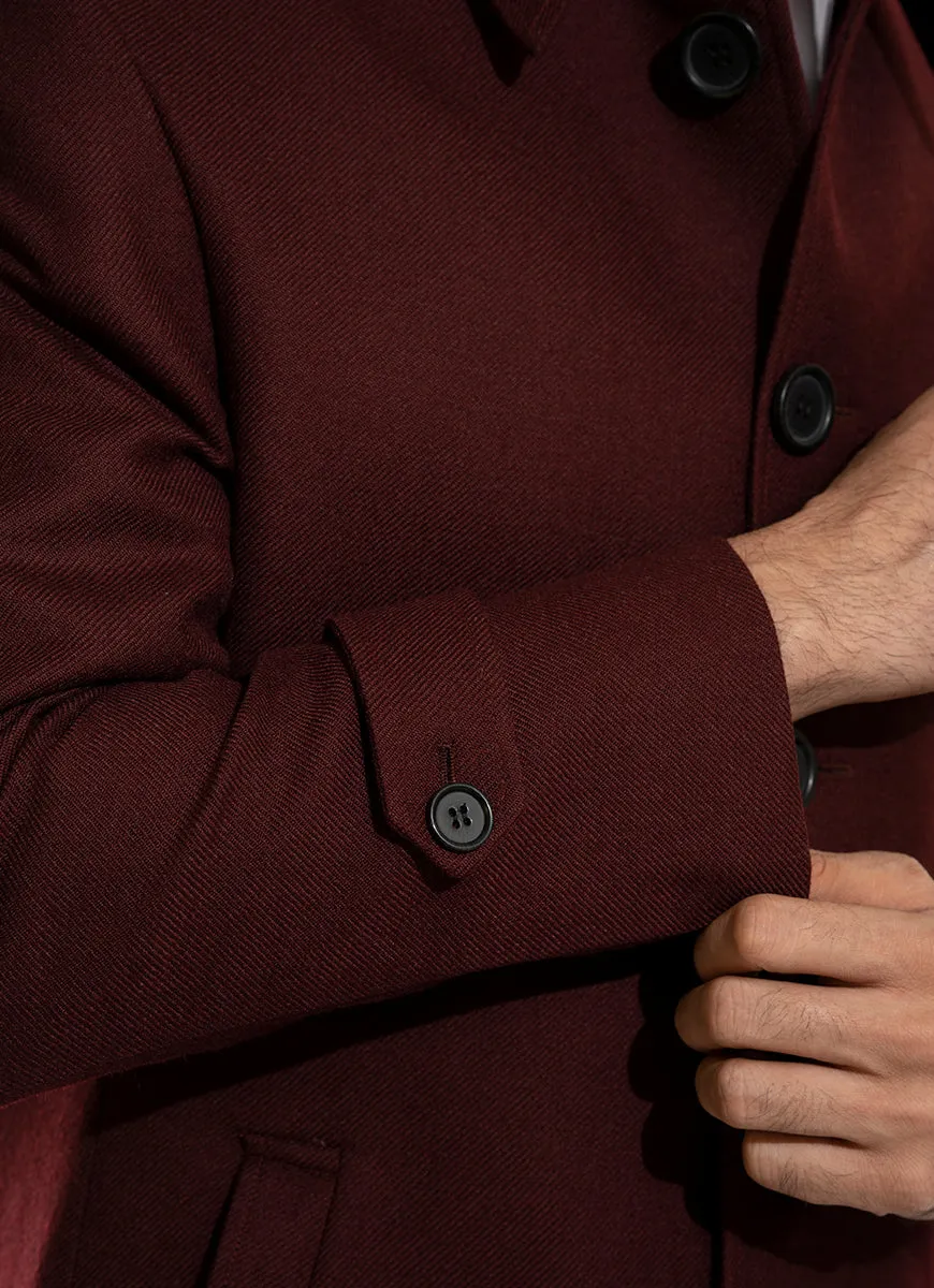 Plain Twill-Maroon, Wool Rich, Worsted Tweed Long Coats