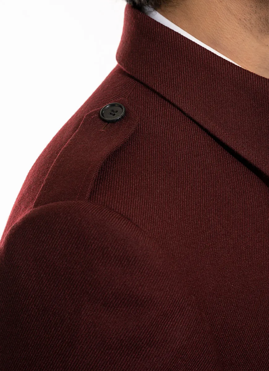 Plain Twill-Maroon, Wool Rich, Worsted Tweed Long Coats