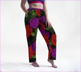 Red Rose Purp Women's Black Lounge Pants