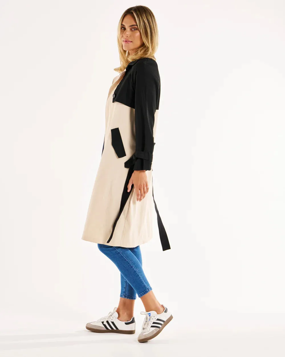 Splice Trench Coat - Black/Ivory