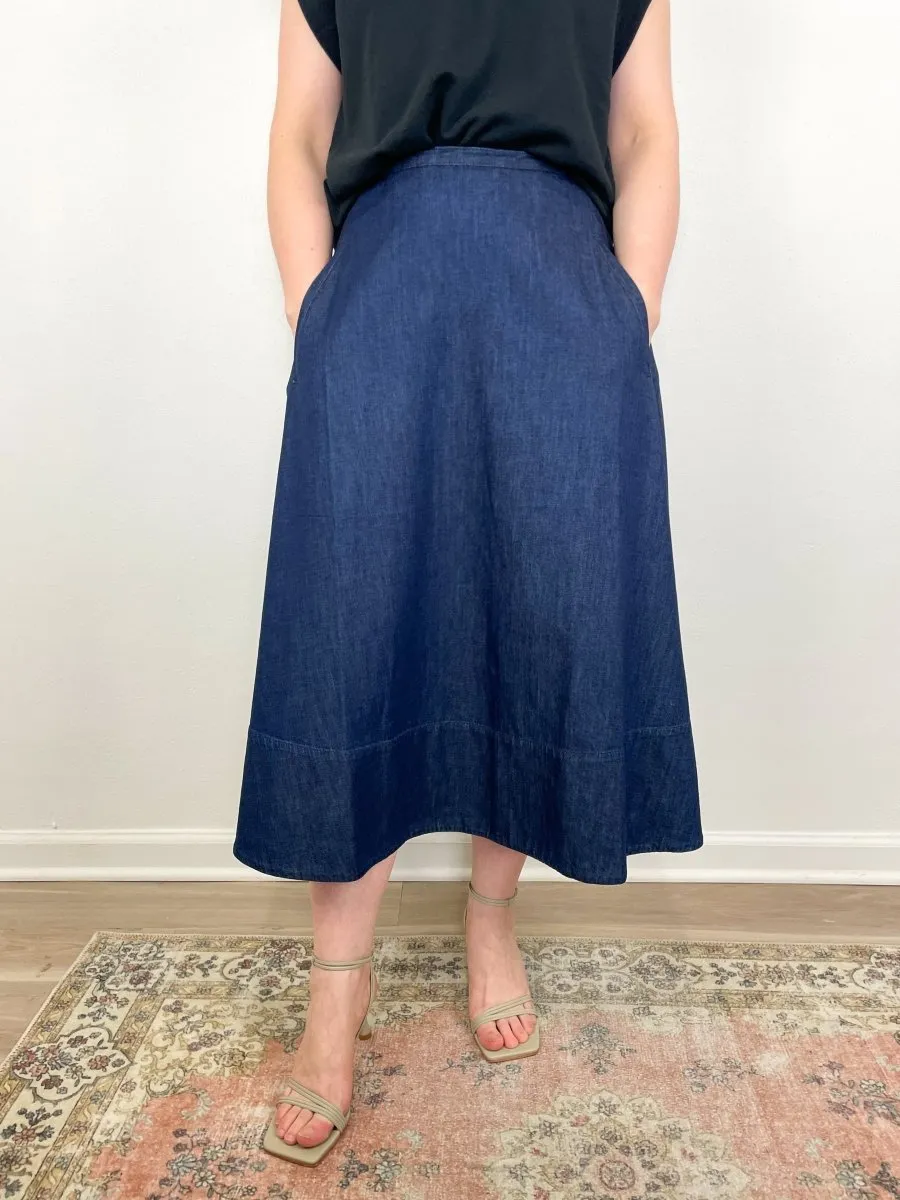 Summer Denim Circle Skirt in Indigo