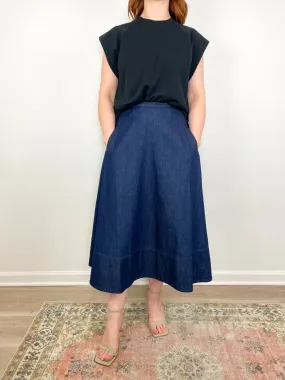 Summer Denim Circle Skirt in Indigo