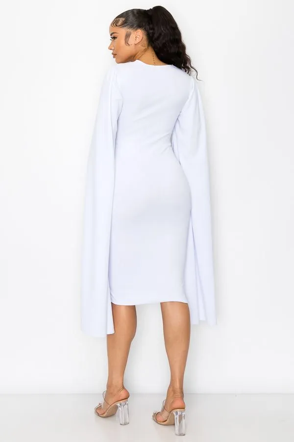 Sweetheart Cape Sleeve Midi Dress