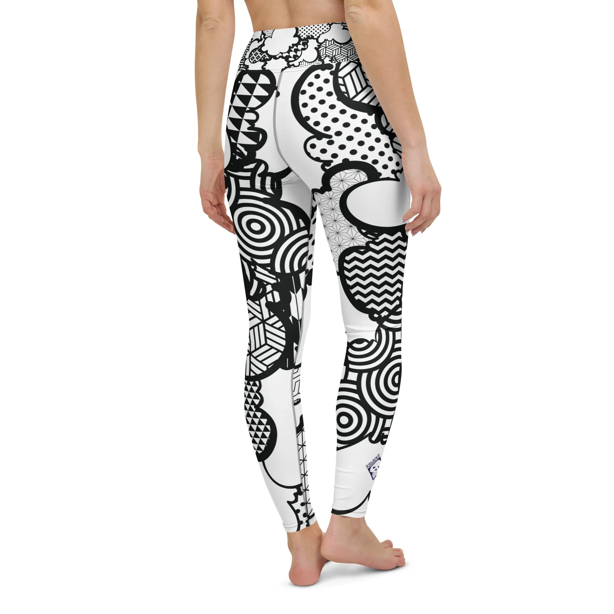 Women's Black and White Graffiti Clouds High Waist Yoga Pants Workout Leggings For Jiu Jitsu 001