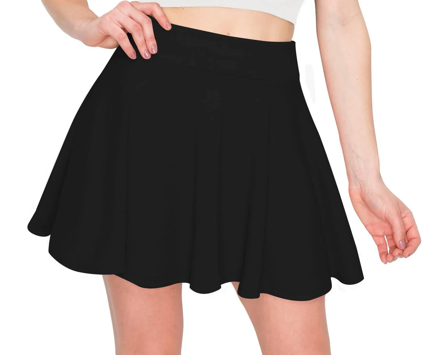 Women's Flared Mini Skater Skirt - High Waist Casual Stretch Basic Pleated Skirt